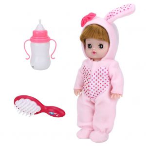 Poupee electrique pour enfants, jouet sonore qui rit et pleure, jeu de role pour filles (vetements de lapin rose) - Neuf