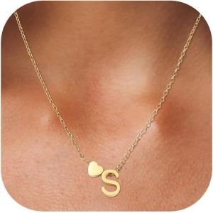 Kal-Collier Coeur Avec Lettre Collier Prenom Personnalisé Chaîne Coeur Avec Initiales A-Z Nom Collier 316l Acier Inoxydable Collier Lettre Pendentif Cadeaux Bijoux Pour Femmes Filles 45+5cm - Neuf