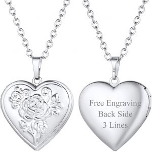 Kal-Collier Porte Photo Femme Pendentif Coeur Avec Motifs Personnalisable Chaîne Plaqué Or 50+5cm/2,5mm Bijoux Tendance Cadeau Anniversaire Noël Fête Des Mère - Neuf