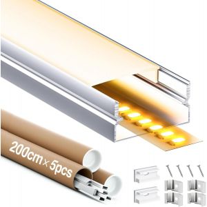 Profil&eacute; Alu Pour Ruban Led 2m 5 Pi&egrave;ces, Profil&eacute; Led Encastrable En Forme De U, Rail Led Avec Diffuseur, Embouts, Clips De Montage, Bandes Led Jusqu'&agrave; 17 Mm (5 * 2m(Total 10m))[Rub9222644] - Neuf