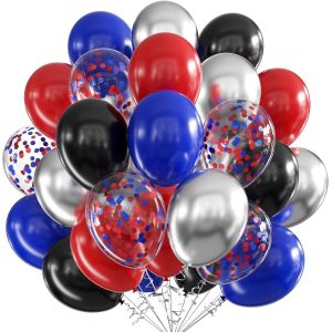 SJZG-Lot De 60 Ballons En Latex &Agrave; Confettis Pour Gar&ccedil;ons - Rouge/Bleu/Noir - 30,5 Cm - D&eacute;corations De F&ecirc;te D'Anniversaire Sur Le Th&egrave;me De La Bande Dessin&eacute;e - Neuf