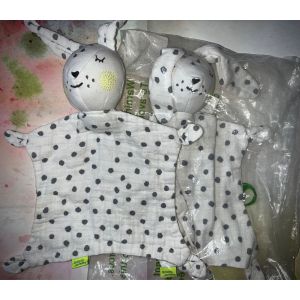 Doudou Lapin Tissu Coton Du Pareil Au M&ecirc;me BlancGros Pois Gris Lot De Deux Doudou Dpam Lapins Jouets B&eacute;b&eacute; - Neuf