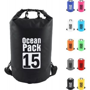 Kalanka-15l Sac Étanche Polyvalent, 2l/5l/10l/15l/20l/30l Noir Waterproof Dry Bag Avec Longue Bandoulière Réglable Sac À Dos Confort Imperméable Pour Bateau/Kayak/Pêche/Rafting/Natation/Camping/Snowb - Neuf