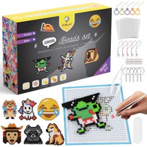 KALANKA-Perles à Repasser Set 4500 pièces, Perles Fusibles de 5mm, plaques de perles à repasser, modèles amusants pour la création de bijoux, décorations de réfrigérateur, cadeau DIY pour enfants - Neuf