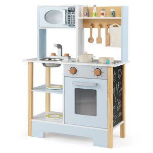 Cuisine jouet enfant 61,5 x 26 x 85 cm avec tableau noir en bois bleu design moderne Helloshop26 20_0021000 - Neuf