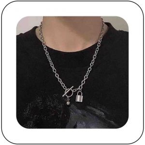 Kal-Collier Punk Avec Pendentif En Argent Collier Avec Fermoir À Bascule Collier Avec Chaîne En Métal Collier Avec Maillons En Argent Collier Avec Clé En Argent Bijoux Pour Femmes - Neuf