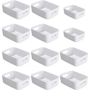 Jexnovashop-Panier De Rangement En Plastique,Lot De 12 Paniers De Rangement Empilables Avec Poign&eacute;es Pour Cuisine,Placard,Bureau (Blanc) - Neuf