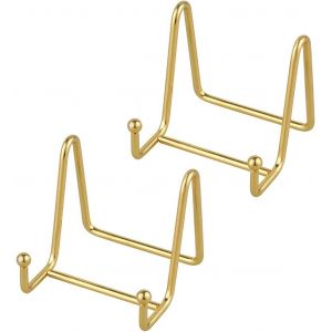 Sjzg-Porte Assiette Chevalet Support Presentoir - 2 Pi&egrave;ces Metal Support Assiette Decorative - Support Cadre Photo De Table - Pr&eacute;sentoir De Fer Pour Plaque | Livre Cuisine | Carte Postale - Or - 7,6 - Neuf