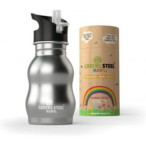 Gourde Enfant Inox 350 Ml - Acier I Bouchon Anti-Fuite Avec Paille Et Poignée Pour Enfants I Gourde Anti Fuite Enfant Avec Paille I Bouteille D`Eau Inox Écologique I Idéal Boîte À Lunch Ou Cadeau - Neuf