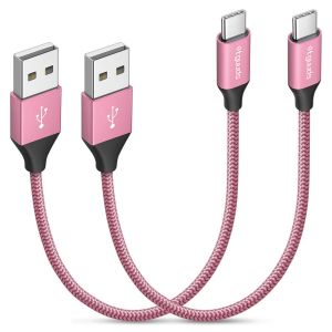 ERYI-Câble Usb C Court [30Cm Lot De 2], Rose Cable Usb Type C 3A Charge Rapide Nylon Chargeur Usb C Cable Pour Galaxy S21 S22 S20 S10 S9 S8 Plus, A20 A21 A40 A50 M31 - Neuf