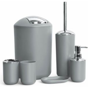 ChenQuanSarl-Jeu De 6 Accessoires De Salle De Bain Dont Distributeur De Savon, De Wc Et Porte- Grau Design 2 - Neuf