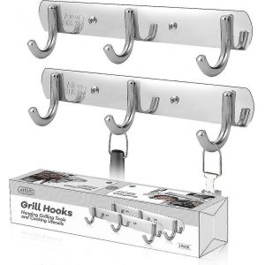 Organisateur d'outils de barbecue en acier inoxydable avec crochets,support de rangement d'accessoires de gril pour la cuisine en plein air,le camping,l'arrière-cour,la cuisine - Neuf