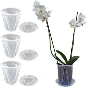 Lbgwp60-Pot Pour Orchidées En Plastique, 3pcs Pots De Fleurs Diamètre 14cm En Plastique Transparent Avec Trous De Drainage Et Soucoupe, Vases Rigides De Culture De Plantes Et Fleurs - Neuf