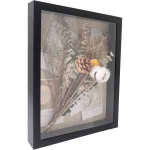 Noir Cadre 3D Profond Avec Vitre 28X35Cm Cadre De Boîte D'Ombre Avec Dos En Lin,Idéal Pour Les Souvenirs/Photos/Fleurs/Médailles - Neuf