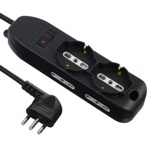 61995 Multiprise 6 Places, 2 Polyvalents, 4 Bi-Valents 10/16 A, C&acirc;ble 2 M, Petite Fiche 10 A, Noir[DYB982642] - Neuf