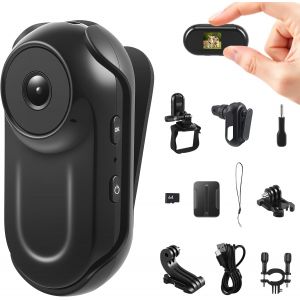 MEVRONISSHOP-Mini Cam&eacute;ra Sport 1080P, 64 GB Action Cam Portable, 130&deg; Cam&eacute;ra de Casque Moto, Cam&eacute;ras d'action pour Sports Ext&eacute;rieurs et &Eacute;quitation pour Casque de V&eacute;lo et Moto - Neuf