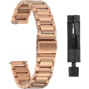 Eryi-Bracelets De Montre En Acier Inoxydable 14mm Placage De Métal Fermoir Papillon À Dégagement Rapide, Chaîne En Acier Massif De Remplacement Avec Adaptateur, Or Rose - Neuf