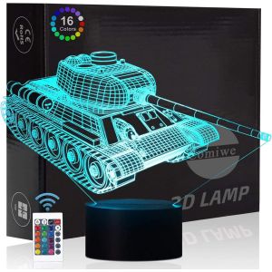 Eryi-Char Militaire 3d Illusion Veilleuse Jouets,Décor De Maison Led Lampe De Chevet Table,Tactile & Télécommander 16 Couleurs,Cadeau D'anniversaire De Noël Pour Garçons Enfants Amis Et Famille - Neuf