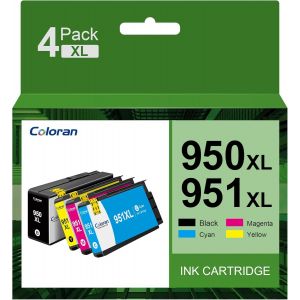 950Xl 951Xl Lot De 4 Cartouches D'Encre De Rechange Pour Hp 950 951 Xl Compatible Avec Officejet Pro 8100 8600 8610 8615 8620 8625 8630 8640 251Dw 276Dw (Noir/Cyan/Magenta/Jaune) - Neuf