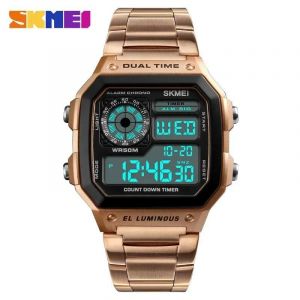 Skmei 1335 Bracelet En Acier Inoxydable Montre Numérique Reloj Hombre Montre De Sport Hommes 5bar Montres Étanchesrose - Neuf