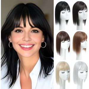 Kalanka-Perruque Synth&eacute;tique Pour Femme - 3 Clips - Avec Frange - Noir Profond - 30 Cm - Pour Cheveux Fins - Neuf