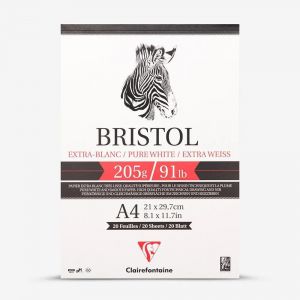 KALANKA-96173C Bloc Collé Bristol - 20 Feuilles Papier Bristol Blanc Extra Lisse - A4 21x29,7 cm 205g - Idéal pour le Dessin Technique à la Plume - Neuf