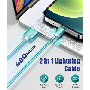 Subzonal-Câble Iphone Chargeur1m+2m+3m/Lot De 5 Cable Lightning Certifié Mfi Iphone Nylon Tressé Résistant Fil Charge Rapide Compatible Avec Iphone 14 13 12 11 Pro Max Xs Xr X 8 7 7plus/6/5/Se,Ipad - Neuf