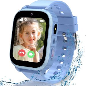 Montre Connect&eacute;e Enfant, 4G Montre Enfant Gps Pour Gar&ccedil;on Fille Avec Appel Vid&eacute;o, Appel Vocaux, Chat Familial, Sos, Mode Classe, Ip68 &Eacute;tanche (Bleu+4G Appel+Gps) - Neuf