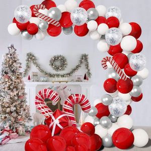 Noël, Ballon Couronne Arch Costume De Noël Rouge Argent Canne - Neuf