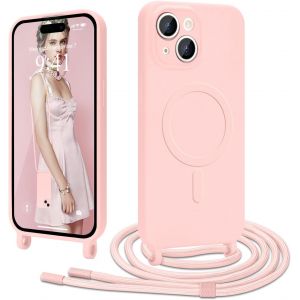Kal-Coque Magnétique Pour Iphone 15 Avec Cordon De Collier Réglable Housse De Protection Compatible Avec Magsafe En Silicone Tpu Etui Case Ultra Fine Pour Iphone 15 Rose - Neuf
