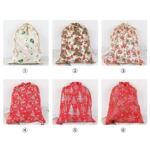 Lot de 6 sacs de Noël ¿ 30 x 40 cm ¿ Grand sac à cordon, sac de rangement réutilisable pour Noël - Neuf