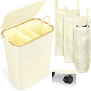 CHECARZHN--NO1-Bac A Linge 3 Compartiment Panier A Linge Avec Couvercle 145L Sac Linge Sale Panier Linge Sale 3 Compartiment Pliable Panière À Linge À Roulettes Sac A Linge Blanc Avec Sac Intérieur Amovibl - Neuf