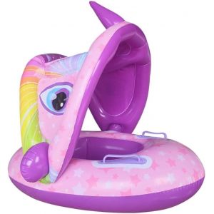 Bouée de piscine licorne pour bébé avec pare-soleil - Bouée de natation gonflable pour bébé, siège de sécurité pour bébé, jouets aquatiques pour enfants - Neuf