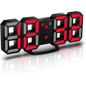 Réveil numérique LED 3D, horloge murale, horloge numérique, réveil LED 3D avec 3 fonctions de répétition de luminosité réglables - Neuf
