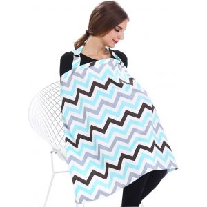 Rayure Couvertures D'allaitement De Qualit&eacute; Sup&eacute;rieure,4 En 1 Multifonction,Avec Sac De Rangement,&Eacute;charpe D'allaitement,Respirant Et L&eacute;ger(Bleu & Gris) - Neuf