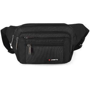 SJZG-Sac Banane Avec 5 Poches Sac Banane Bum Bag Ceinture R&eacute;glable Simple &Eacute;paule Pour Randonn&eacute;e Occasionnelle V&eacute;lo Course Camping (Noir) - Neuf