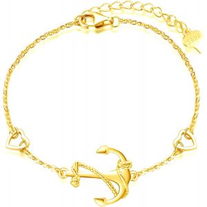 Eryi-Bracelets Élégants Pour Femmes Et Filles, Bracelet En Argent 925, Bracelet Ancre Classique, Avec C?ur Mignon, Symbole De Courage, De Protection Et De Force, Chaîne Réglable - Neuf