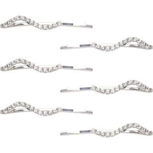 Pince À Cheveux En Métal Argenté Et Strass, Lot De 6, Pince À Cheveux En Cristal, Coupe Ajustée, Strass Diamant Pour Femmes Et Filles - Neuf