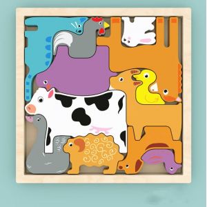 Puzzles en bois pour les Enfants, Animaux de la Ferme Puzzles en Bois pour Bébé Pull-Out Puzzle, Bébé 3D Puzzles Jouets de l'Éducation Montessori 2 3 4 Ans Puzzle Jouets pour les tout-petits - Neuf