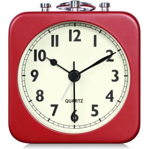 Réveil analogique de 8,5 cm, carré rouge, silencieux, petit, en métal, pour voyage, chambre d'enfant, chevet, salon, bureau, rouge - Neuf