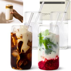 Mevronisshop-Lot De 4 Verres &Agrave; Boire Avec Paille En Verre [4 X 450 Ml] Pour Caf&eacute; Glac&eacute;, Eau Et Cocktails &iquest; Verres &Agrave; Caf&eacute; Glac&eacute; &iquest; Verres &Agrave; Caf&eacute; Glac&eacute; &iquest; Verres &Agrave; Matcha Et Caf&eacute; - Neuf