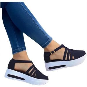 Sandales De Sport Femme - Mode Marche Sport Chaussures Plates Respirantes - Noir - Semelle Absorbant Les Chocs - Neuf