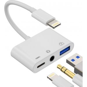 Lbgwp60-Adaptateur Casque Pour Iphone 3,5 Mm Aux, Pr Audio, Dongle, Répartiteur Compatible Avec Lightning Mâle Vers Usb Femelle, Connecteur Midi Pour Apple Pour Ipad - Neuf
