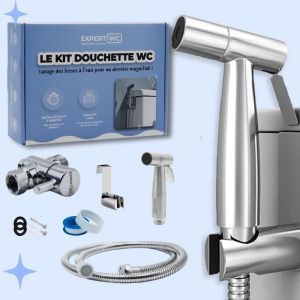 Viou-Douchette Wc Pour Toilette Avec Jet Réglable-Marque Française-Bidet Hygiénique Avec Robinet 3 Voies,Pistolet,Flexible Et Support Inclus-Kit Hygiene Intime Complet (Inox) - Neuf