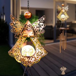 Carillon &Agrave; Vent En M&eacute;tal Avec Ange Solaire D&eacute;coration D'ext&eacute;rieur : Carillons &Eacute;oliens D&eacute;coration De Jardin Cadeaux Pour Femmes Maman Cadeau D'anniversaire Carillons Pour Terrasse Balcon Couloir - Neuf
