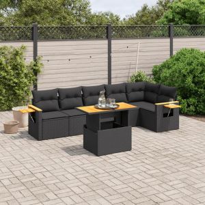 Prolenta Premium - Salon De Jardin 7 Pcs Avec Coussins Noir R&eacute;sine Tress&eacute;e - Neuf
