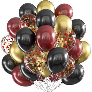 MEVRONISSHOP-Ballons Noir Rouge,60pcs Anniversaire Ballon Or Rouge et Noir,12 Pouces Noir Or Confettis Ballons en Latex pour Mariage Anniversaire Festival Dipl&ocirc;me C&eacute;r&eacute;monie F&ecirc;te - Neuf