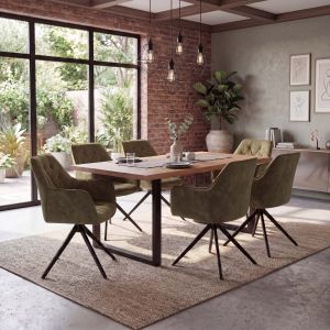 Lot de 6 chaises de salle &agrave; manger HWC-L80, chaises de cuisine avec accoudoirs pivotants et m&eacute;canisme de retour automatique, velours 440 g/m&sup2;aspect daim, vert olive - Neuf
