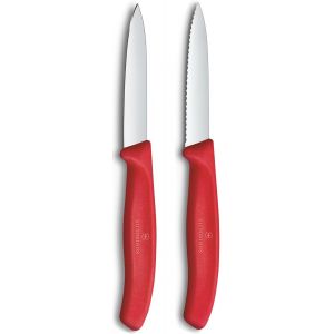 Kalanka-Swiss Classic Couteau &Agrave; L&eacute;gumes Et &Agrave; &Eacute;plucher, Pour Fruits Et L&eacute;gumes, Extra Tranchant, Droit Et Dentel&eacute;, Acier Inoxydable, Rouge - Neuf