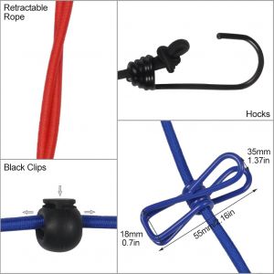 Lot de 3 cordes a linge elastiques reglables et portables avec 12 pinces a linge pour camping en plein air - Neuf
